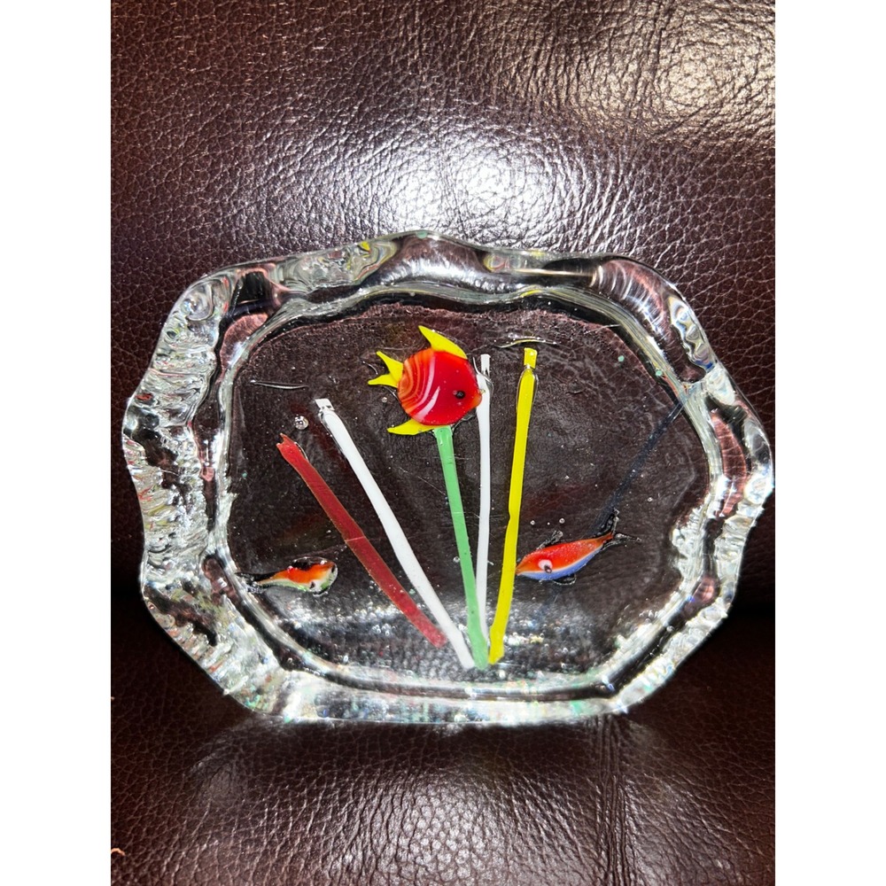 Murano Vintage Art Glass Aquarium Paperweight Tropical Fish Underwater Scene